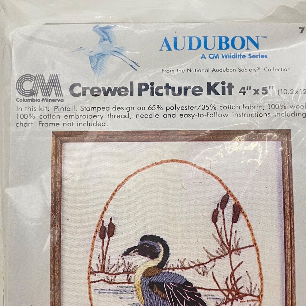 Audubon Wildlife CM Pintail Duck Crewel Picture Kit 4"x5" Wool Yarn 1980 Vtg - Picture 4 of 6